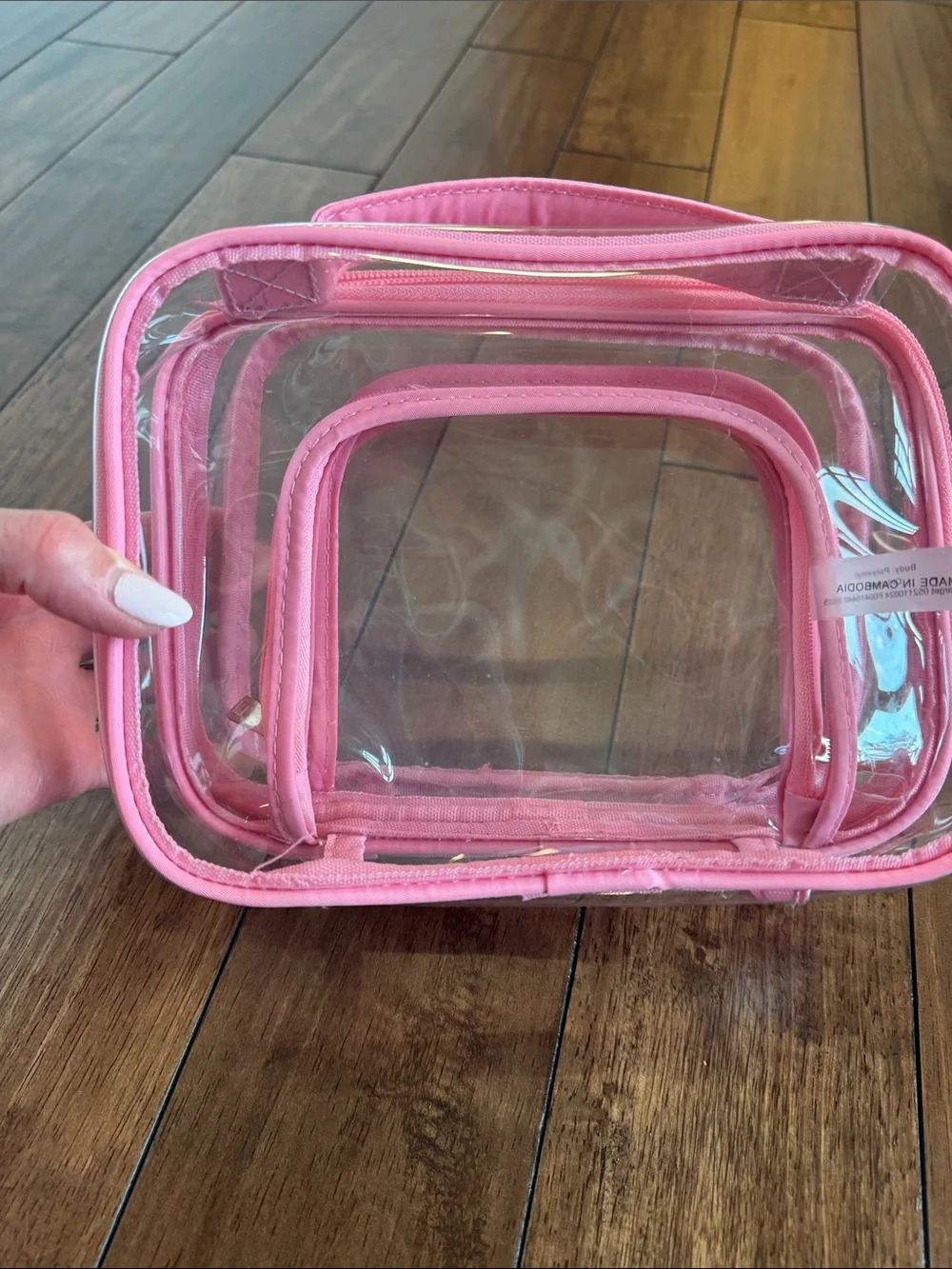 Clear Pink Trim Double Zip Travel Cosmetic Pouch